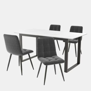 Conjunto de sala de jantar 140180x80cm - Mesa moderna com 4 cadeiras de veludo cinza
