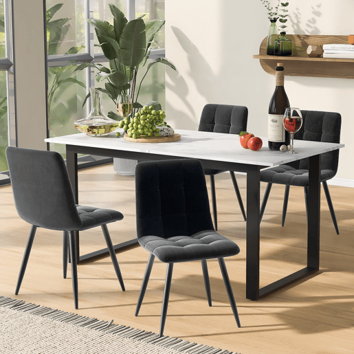 Conjunto de sala de jantar 140180x80cm - Mesa moderna com 4 cadeiras de veludo cinza