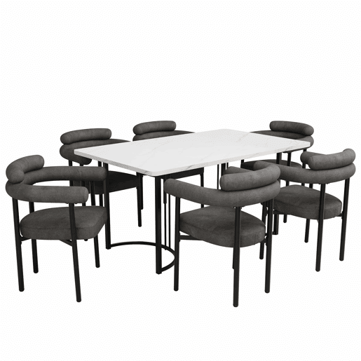 Conjunto de sala de jantar de 7 peças - com pernas de metal, 6 cadeiras de veludo cinzento - Cinza escuro