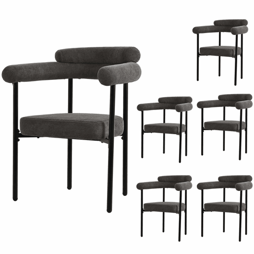 Conjunto de sala de jantar de 7 peças - com pernas de metal, 6 cadeiras de veludo cinzento - Cinza escuro