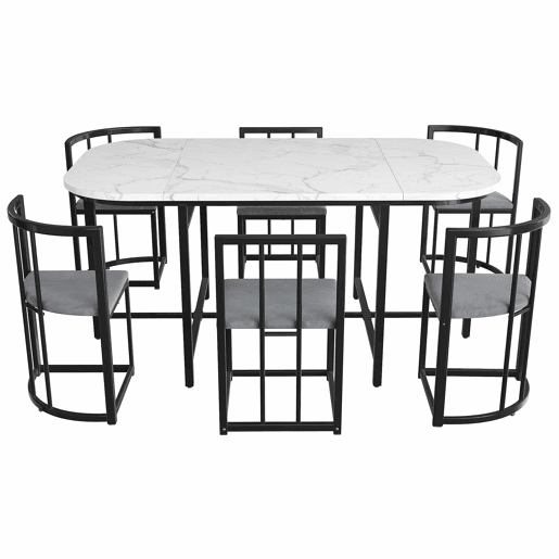 Conjunto de mesa e 6 cadeiras - cadeiras com assento e almofadas para as costas - preto