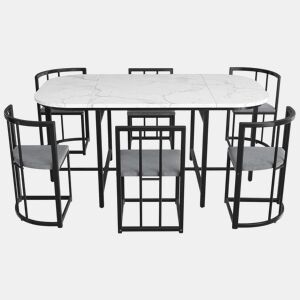 Conjunto de mesa e 6 cadeiras - cadeiras com assento e almofadas para as costas - preto