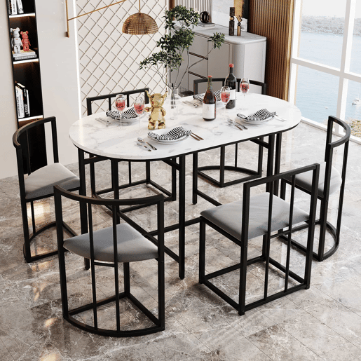 Conjunto de mesa e 6 cadeiras - cadeiras com assento e almofadas para as costas - preto