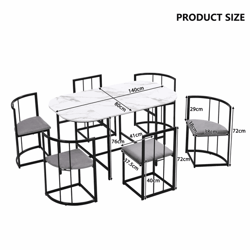 Conjunto de mesa e 6 cadeiras - cadeiras com assento e almofadas para as costas - preto