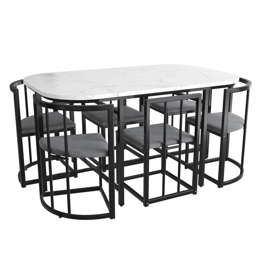 Conjunto de mesa e 6 cadeiras - cadeiras com assento e almofadas para as costas - preto