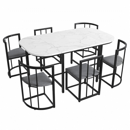 Conjunto de mesa e 6 cadeiras - cadeiras com assento e almofadas para as costas - preto
