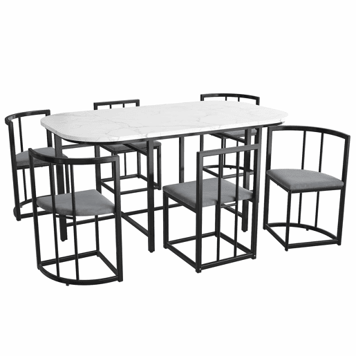 Conjunto de mesa e 6 cadeiras - cadeiras com assento e almofadas para as costas - preto