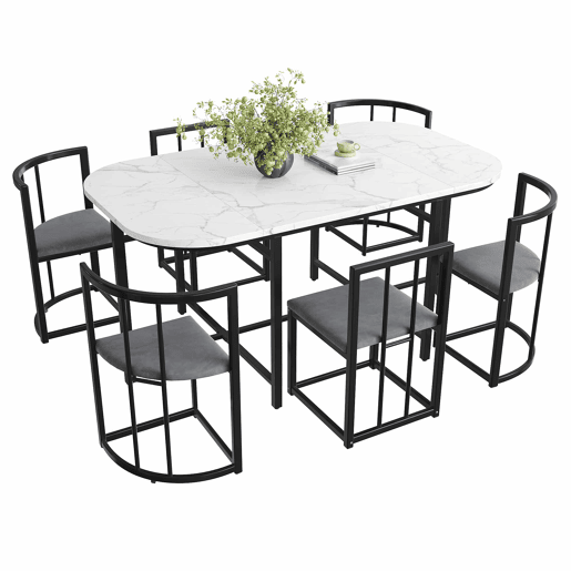 Conjunto de mesa e 6 cadeiras - cadeiras com assento e almofadas para as costas - preto