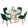 Conjunto de sala de jantar de 5 peças - Mesa redonda de 100 cm - 4 cadeiras de veludo verde
