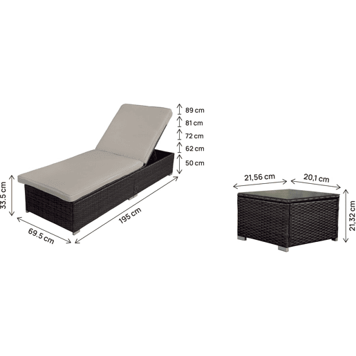 Conjunto de 2 espreguiçadeiras em resina trançada com almofadas e mesa baixa > - Créme Conjunto de 2 espreguiçadeiras em resina trançada com almofadas e mesa baixa > - Créme