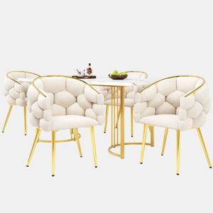 Conjunto de sala de jantar de 5 peças 140x80 cm - Mesa de jantar moderna com pernas douradas, cadeiras com pernas metálicas douradas - Bege, Branco