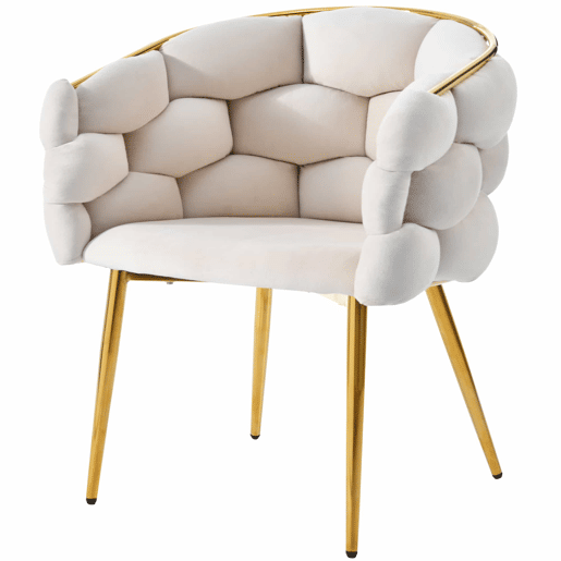 Conjunto de sala de jantar de 5 peças 140x80 cm - Mesa de jantar moderna com pernas douradas, cadeiras com pernas metálicas douradas - Bege, Branco