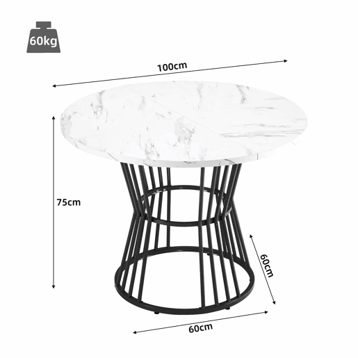 Conjunto de sala de jantar de 5 peças - Mesa redonda de 100 cm - Estrutura metálica preta - Cadeiras de veludo preto