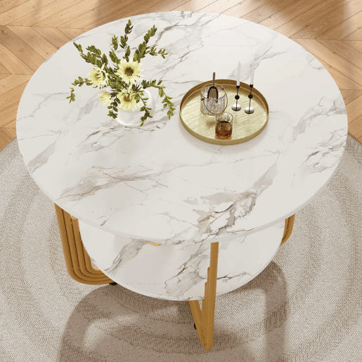 Conjunto de mesa e cadeiras 80 cm - Mesa redonda com pernas metálicas douradas - Cadeiras cinzentas