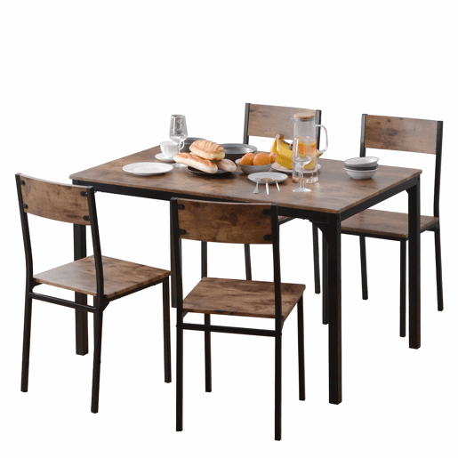 Conjunto de sala de jantar com 4 cadeiras - Mesa para varanda, sala de jantar e sala de estar - Vintage castanho