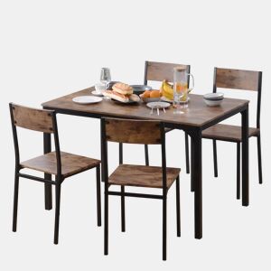 Conjunto de sala de jantar com 4 cadeiras - Mesa para varanda, sala de jantar e sala de estar - Vintage castanho