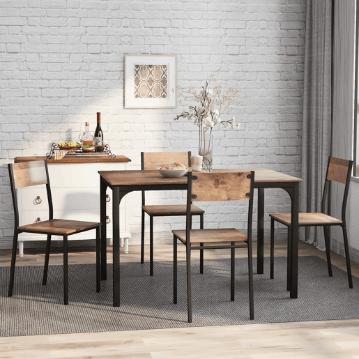 Conjunto de sala de jantar com 4 cadeiras - Mesa para varanda, sala de jantar e sala de estar - Vintage castanho