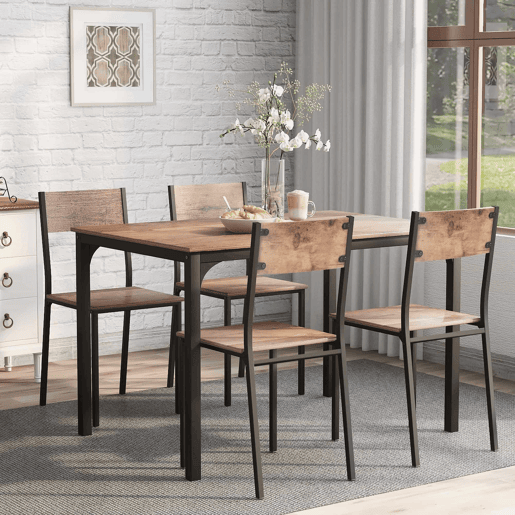 Conjunto de sala de jantar com 4 cadeiras - Mesa para varanda, sala de jantar e sala de estar - Vintage castanho