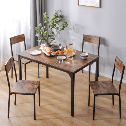 Conjunto de sala de jantar com 4 cadeiras - Mesa para varanda, sala de jantar e sala de estar - Vintage castanho
