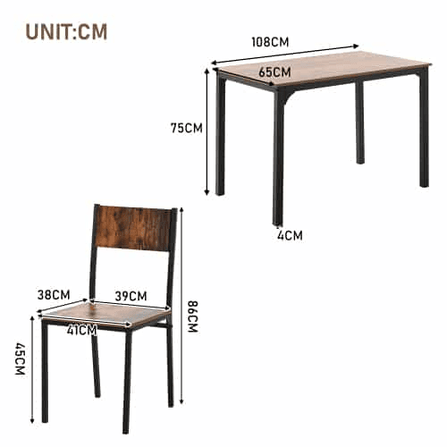 Conjunto de sala de jantar com 4 cadeiras - Mesa para varanda, sala de jantar e sala de estar - Vintage castanho