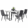 Conjunto de sala de jantar de 5 peças 140x80 cm - Mesa com 4 cadeiras, pernas metálicas pretas, tampo em MDF branco, cadeiras em linho cinza escuro