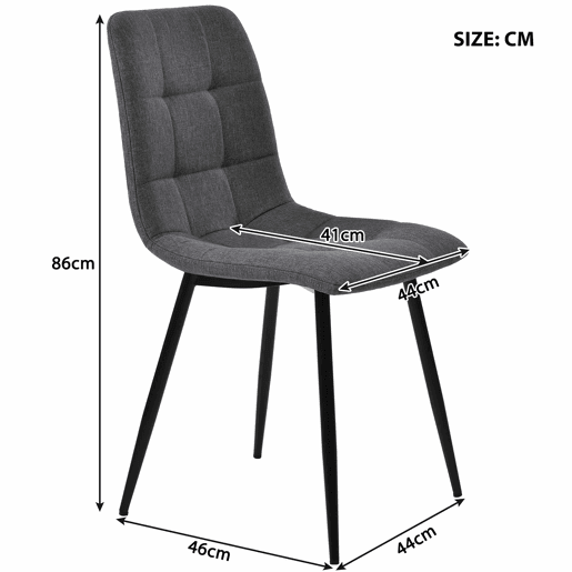 Conjunto de sala de jantar de 5 peças 140x80 cm - Mesa com 4 cadeiras, pernas metálicas pretas, tampo em MDF branco, cadeiras em linho cinza escuro