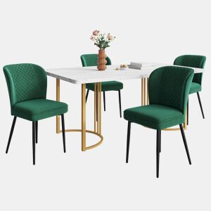 Conjunto de mesa e cadeiras 140x80x75cm - Mesa moderna + 4 cadeiras de veludo verde - Dourado