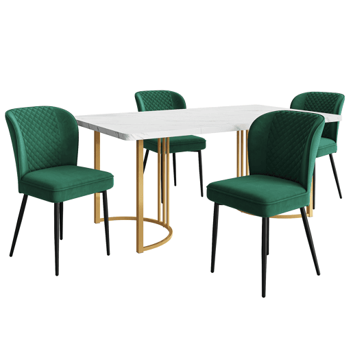 Conjunto de mesa e cadeiras 140x80x75cm - Mesa moderna + 4 cadeiras de veludo verde - Dourado