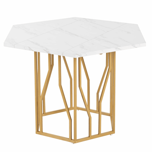 Conjunto de mesa e cadeiras 5 peças - Mesa hexagonal de mármore + 4 cadeiras de veludo preto - Dourado