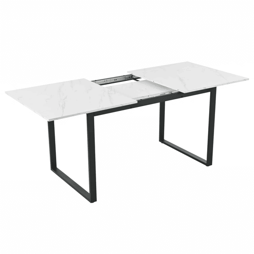 Conjunto de sala de jantar + 140180x80x75cm - Mesa moderna + 4 cadeiras, MDF branco, pernas pretas, cadeiras de veludo preto