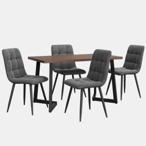 Conjunto de sala de jantar de 5 peças 117x68 cm - Mesa de cozinha moderna com 4 cadeiras, pernas metálicas pretas, madeira nogal