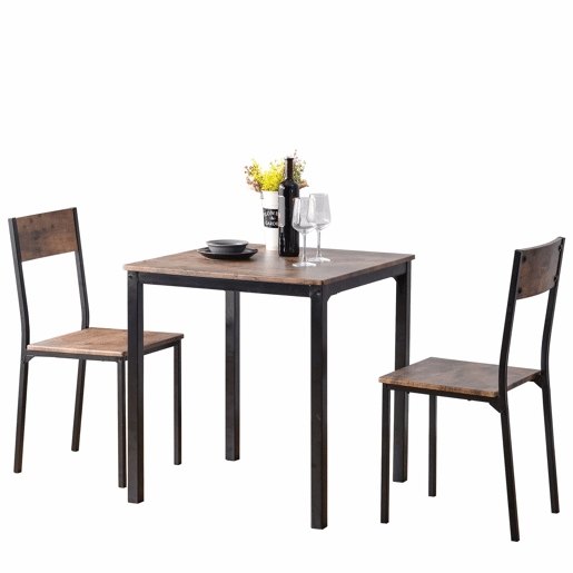 Conjunto de sala de jantar - Mesa com 2 cadeiras - Vintage castanho