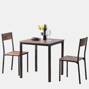 Conjunto de sala de jantar - Mesa com 2 cadeiras - Vintage castanho