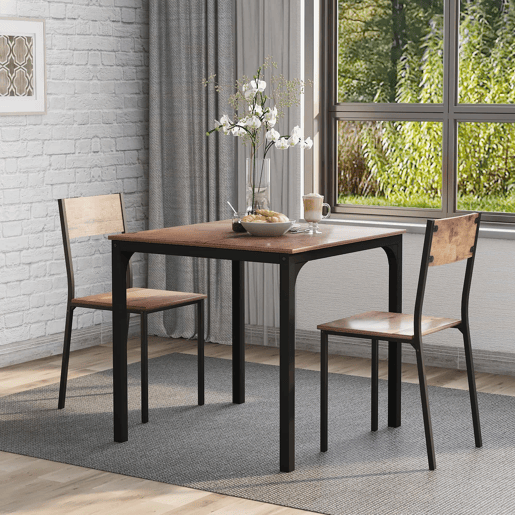 Conjunto de sala de jantar - Mesa com 2 cadeiras - Vintage castanho