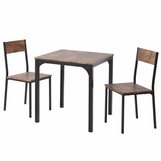 Conjunto de sala de jantar - Mesa com 2 cadeiras - Vintage castanho
