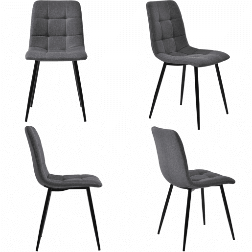 Conjunto de sala de jantar 120x70cm - Mesa moderna com 4 cadeiras, linho cinzento, pernas de ferro pretas