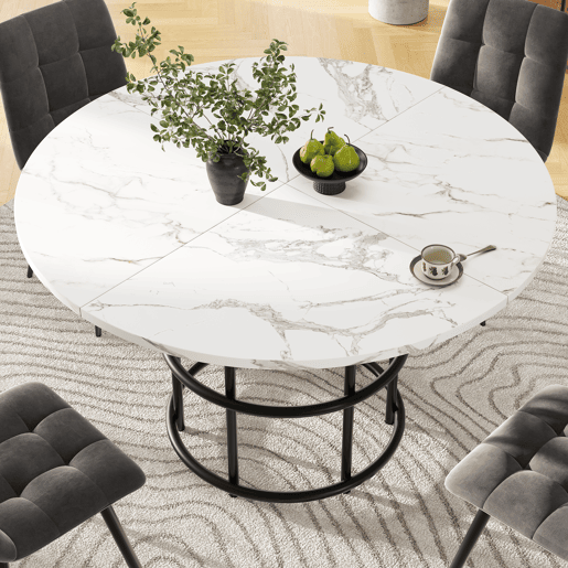 Conjunto de sala de jantar de 5 peças - Mesa redonda de 100 cm - 4 cadeiras de veludo cinzento - Preto