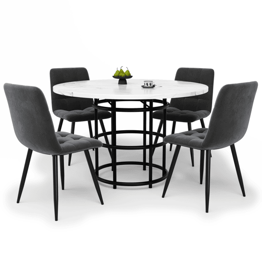 Conjunto de sala de jantar de 5 peças - Mesa redonda de 100 cm - 4 cadeiras de veludo cinzento - Preto