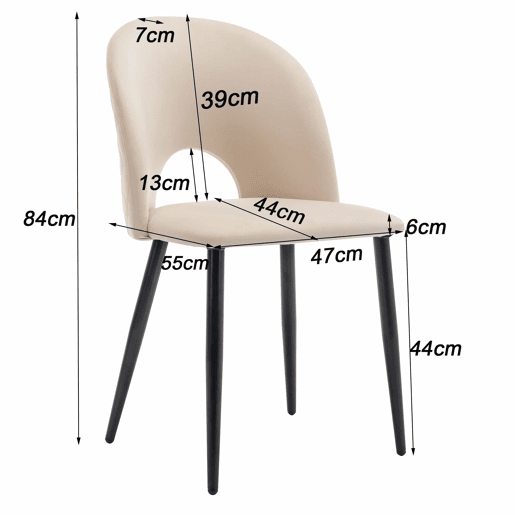 Conjunto de mesa de jantar 140x80 cm - 4 cadeiras, assento em veludo, pernas ajustáveis - Bege