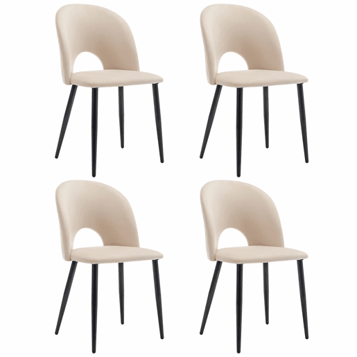 Conjunto de mesa de jantar 140x80 cm - 4 cadeiras, assento em veludo, pernas ajustáveis - Bege