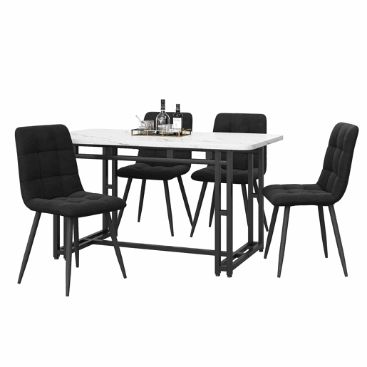 Conjunto de sala de jantar 120x70cm - Mesa moderna com 4 cadeiras de veludo preto, pernas de ferro preto