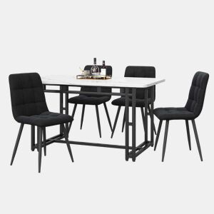 Conjunto de sala de jantar 120x70cm - Mesa moderna com 4 cadeiras de veludo preto, pernas de ferro preto