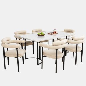 Conjunto de sala de jantar de 7 peças - Mesa com pernas metálicas de design - 6 cadeiras com assento em camurça bege
