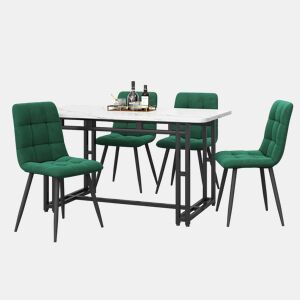 Conjunto de sala de jantar 120x70cm - mesa preta com 4 cadeiras - veludo verde escuro - pernas pretas