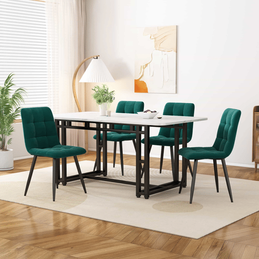 Conjunto de sala de jantar 120x70cm - mesa preta com 4 cadeiras - veludo verde escuro - pernas pretas