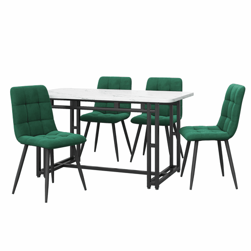 Conjunto de sala de jantar 120x70cm - mesa preta com 4 cadeiras - veludo verde escuro - pernas pretas