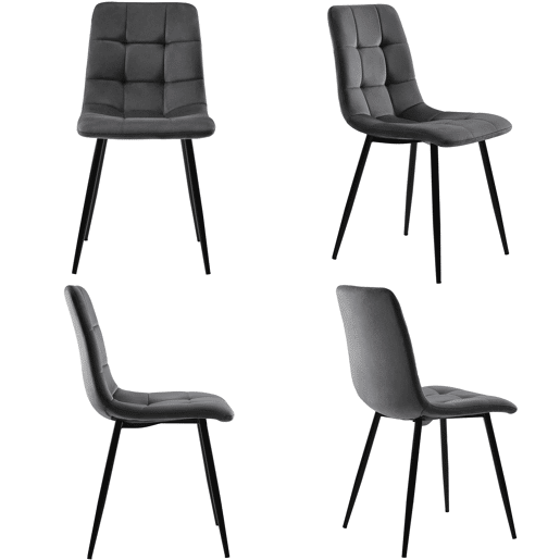 Conjunto de sala de jantar 117 cm - Mesa retangular com 4 cadeiras, Cadeiras de veludo cinza, Pernas douradas