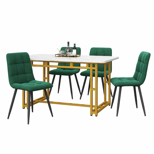 Conjunto de sala de jantar 120x70cm - Mesa moderna com 4 cadeiras - veludo verde escuro