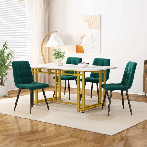 Conjunto de sala de jantar 120x70cm - Mesa moderna com 4 cadeiras - veludo verde escuro