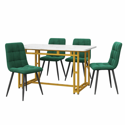 Conjunto de sala de jantar 120x70cm - Mesa moderna com 4 cadeiras - veludo verde escuro